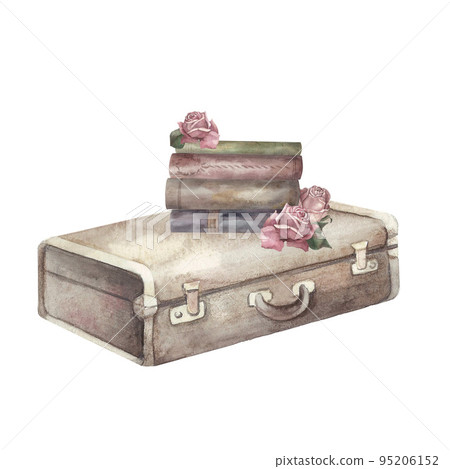 Suitcase, shoes, flowers, books. Suitcase, shoes, flowers, books. 95206152