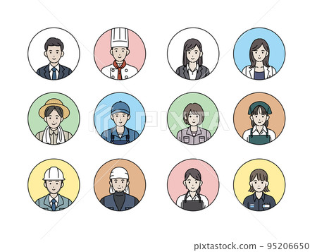 Icon set of people working in various occupations Icon set of people working in various occupations 95206650