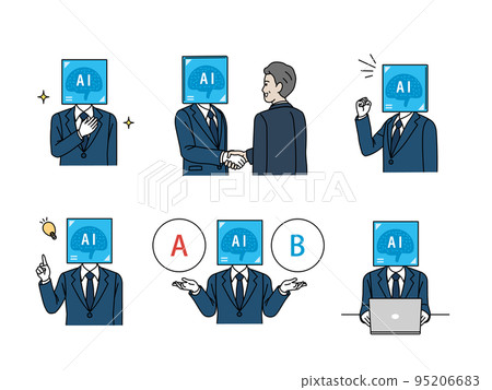 AI and business anthropomorphic image illustration set 95206683