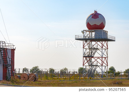 Aeronautical meteorological station tower with spherical radar at airport 95207565
