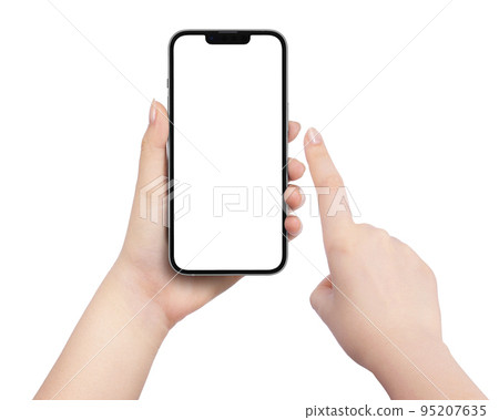 婦女的手放在智能手機上 婦女的手放在智能手機上 95207635