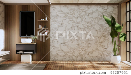 The Bath and toilet on bathroom japanese wabi sabi style .3D rendering The Bath and toilet on bathroom japanese wabi sabi style .3D rendering 95207961