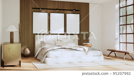 Minimalist wabisabi bedroom plant and decoartion in japanese bedroom. 3D rendering. 95207992