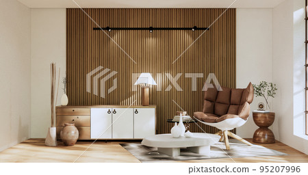 Cabinet room wooden interior wabisabi style.3D rendering 95207996