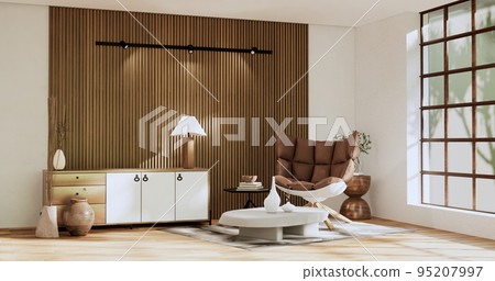 Cabinet room wooden interior wabisabi style.3D rendering 95207997