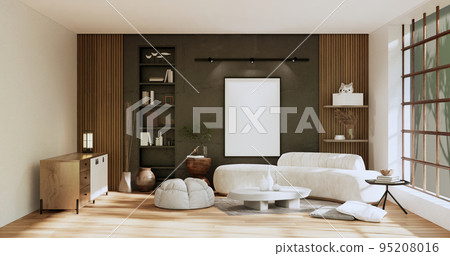 Armchair onEmpty room wabi sabi style. 3D illustration rendering 95208016