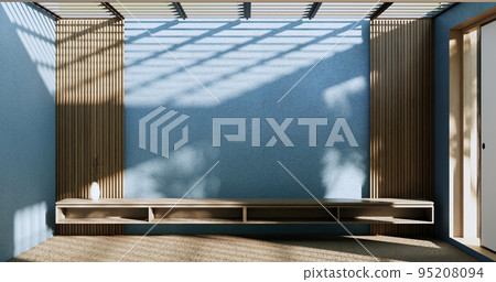 cabinet in modern zen living room on light blue wall background,3d rendering cabinet in modern zen living room on light blue wall background,3d rendering 95208094