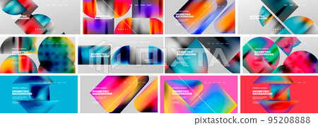 Set of bright geometric abstract backgrounds with fluid colors. Lines, circles and other shapes design for wallpaper, banner, background, landing page, wall art, invitation, prints 95208888