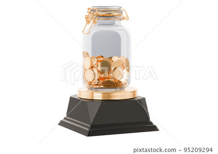 Glass jar with golden coins golden award concept. 3D rendering 95209294