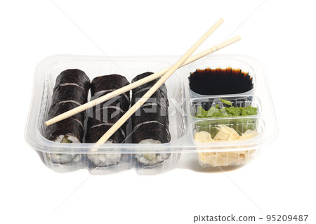 Sushi rolls cucumber japanese food isolated on white background. Sushi rolls cucumber japanese food isolated on white background. 95209487