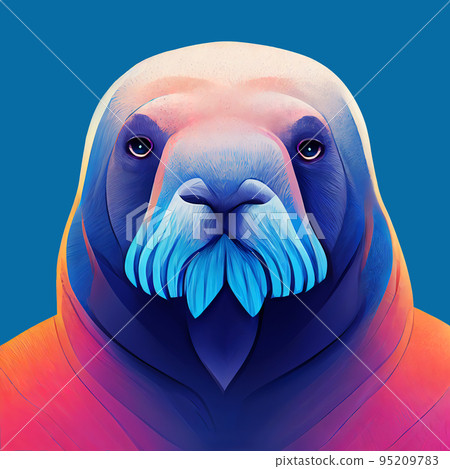 Cartoon portrait of a walrus. Abstract portrait of a walrus. Digital illustration. Cartoon portrait of a walrus. Abstract portrait of a walrus. Digital illustration. 95209783