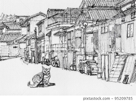 row of houses in a small fishing village 95209785
