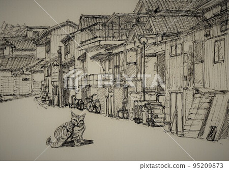 row of houses in a small fishing village 95209873