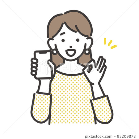Vector illustration material of a woman holding a smartphone and taking an OK sign / poi live / happy 95209878