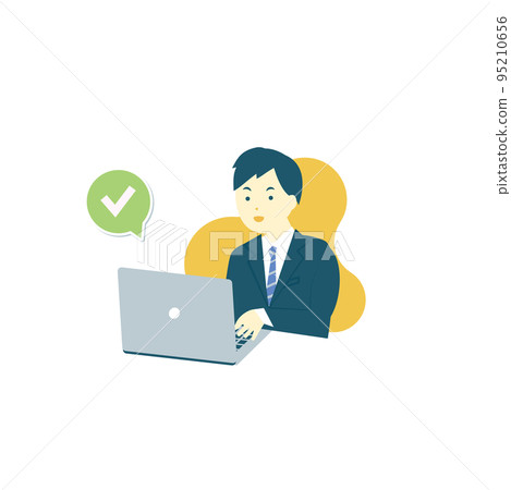 A man who completed something on his computer /... - Stock Illustration ...