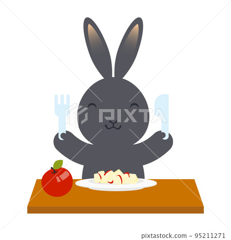 Illustration of a rabbit eating an apple Illustration of a rabbit eating an apple 95211271