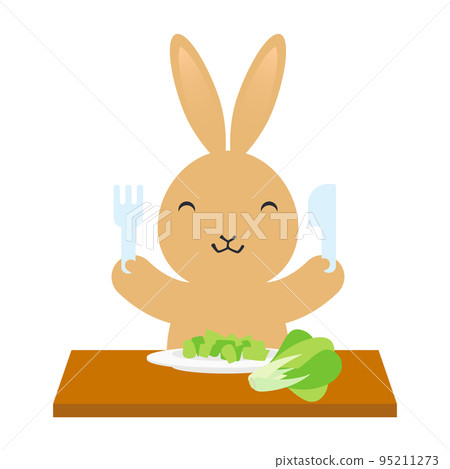 一隻兔子吃蔬菜的插圖 95211273