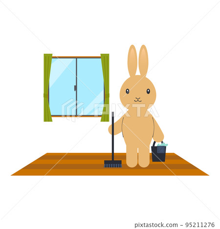 Illustration of a rabbit with cleaning tools Illustration of a rabbit with cleaning tools 95211276