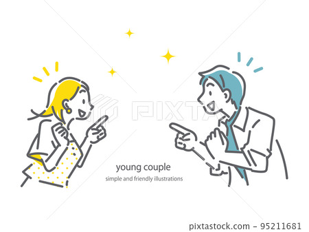 A young couple happily chatting Simple and stylish line drawing illustration 95211681
