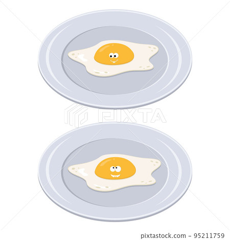 Fried kawaii egg on a plate, color isolated vector illustration in cartoon style 95211759