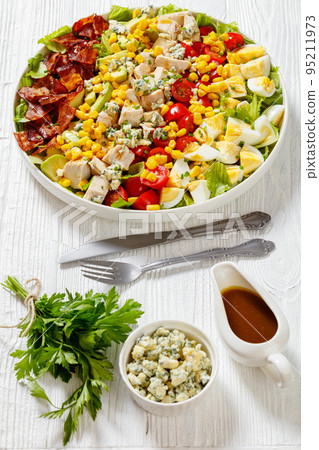 American garden salad on plate, top view 95211973