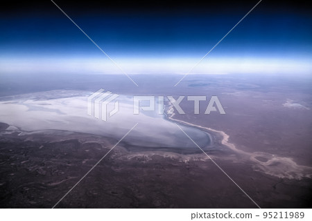 Aerial Panorama view to saline Barsa Kelmes lake and Ustyurt plateau at Karakalpakstan, Uzbekistan Aerial Panorama view to saline Barsa Kelmes lake and Ustyurt plateau at Karakalpakstan, Uzbekistan 95211989