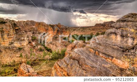 Abstract Rock formation in Isalo national park at sunset, Madagascar Abstract Rock formation in Isalo national park at sunset, Madagascar 95212003