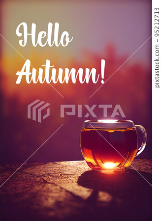3d renderingn of a cup of warm tea in autumn lights 3d renderingn of a cup of warm tea in autumn lights 95212713