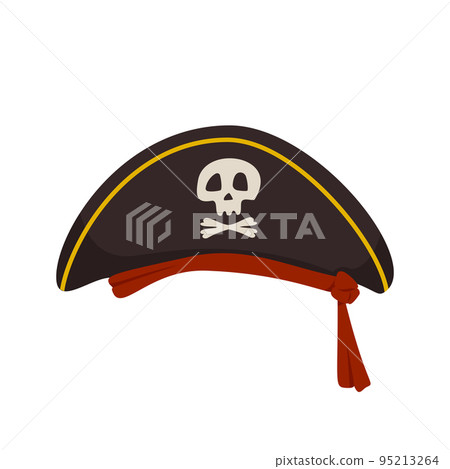 Pirate cocked hat with skull and crossbones. Festive headdress for masquerade, carnival or holiday 95213264