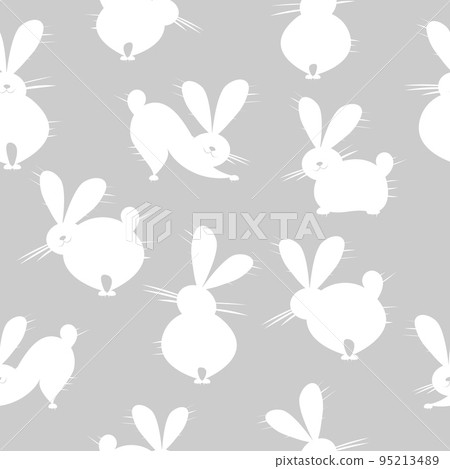 Symbol of chinese new year 2023 rabbit zodiac sign. Funny Bunnies seamless pattern, art background. Vector illustration Symbol of chinese new year 2023 rabbit zodiac sign. Funny Bunnies seamless pattern, art background. Vector illustration 95213489