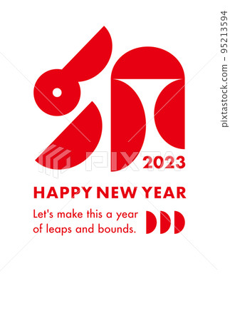 2023 New Year's card with simple geometric design of the year of the rabbit_vertical_white background 95213594