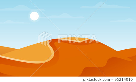 Desert with sand dunes. African or Arabian landscape and terrain background. Sandy hills in minimalistic flat style. Vector Desert with sand dunes. African or Arabian landscape and terrain background. Sandy hills in minimalistic flat style. Vector 95214010