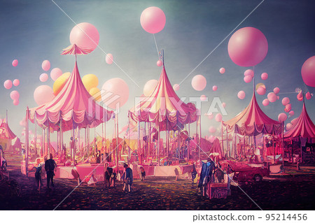 Pink circus county fair festival. 3d illustration. 95214456