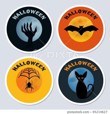 Set of Halloween stickers round on a square background Set of Halloween stickers round on a square background 95214627