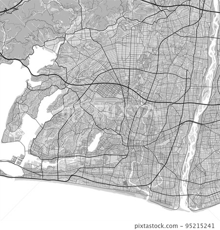Map of Hamamatsu city. Urban black and white poster. Road map with metropolitan city area view. 95215241