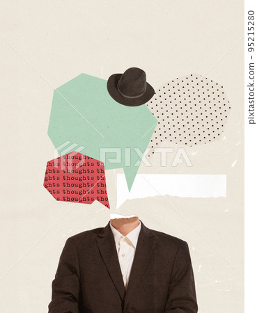 Contemporary art collage. Conceptual image with male silhouette in a suit. Overthinking process 95215280