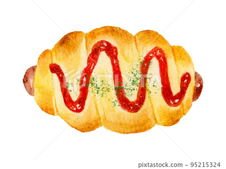 Wiener bread (wiener roll) Bread hand-painted watercolor illustration material 95215324