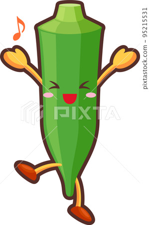 一個非常快樂的可愛秋葵角色的插圖 95215531