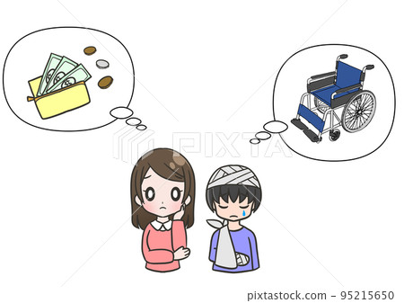 擔心租用或購買輪椅要花多少錢的婦女或母親和孩子 擔心租用或購買輪椅要花多少錢的婦女或母親和孩子 95215650