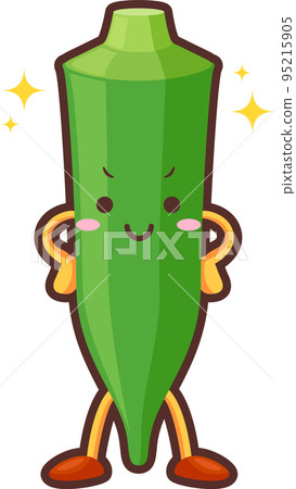 Illustration of a cute okra character with a proud face 95215905