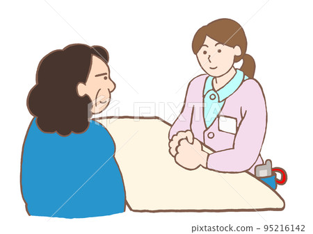 一名患有精神分裂症的女性接受心理健康社會工作者採訪的插圖 95216142