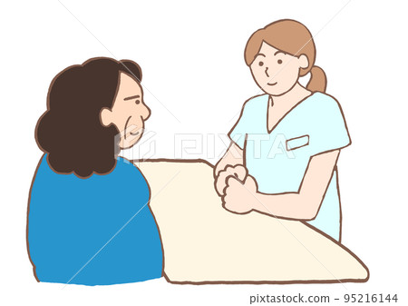 一名精神分裂症婦女接受精神科護士採訪的插圖 一名精神分裂症婦女接受精神科護士採訪的插圖 95216144