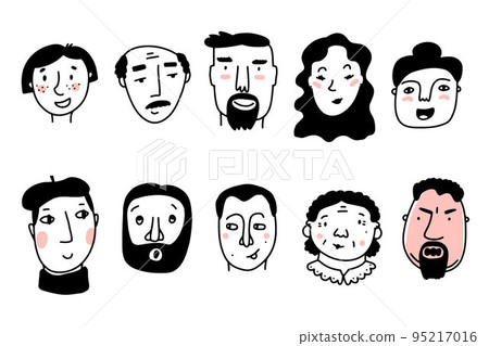 Doodle cute faces with pink cheeks set Doodle cute faces with pink cheeks set 95217016