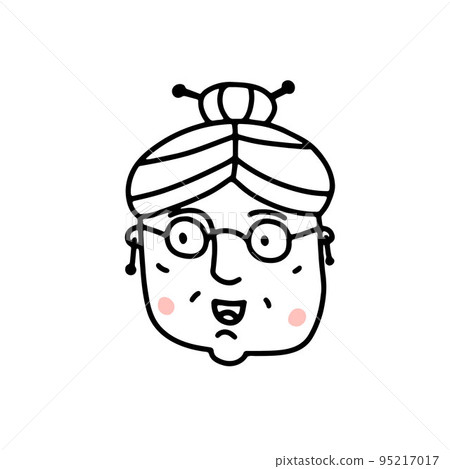 Doodle elderly woman face. Hand-drawn Funny grandmother Doodle elderly woman face. Hand-drawn Funny grandmother 95217017