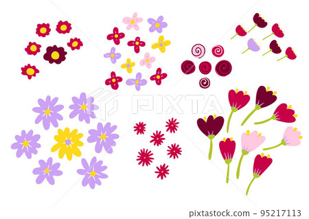 Hand drawn spring color abstract flowers set 95217113