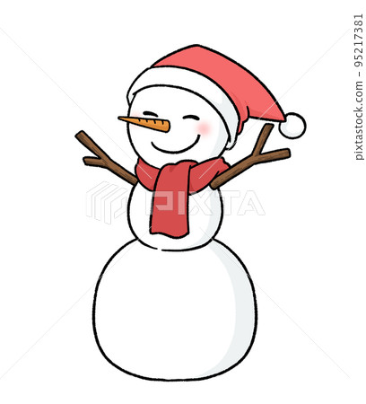 戴著聖誕老人帽子的三層雪人 95217381