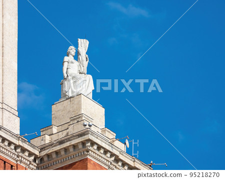 Moscow, Russia - May 1, 2019: Sculpture of a collective farm women Moscow, Russia - May 1, 2019: Sculpture of a collective farm women 95218270