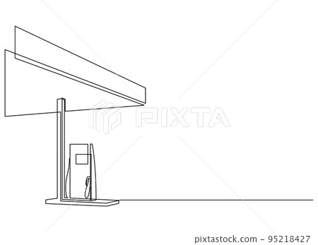Fuel station single line drawing. Gas station building construction. Vector illustration. Fuel station single line drawing. Gas station building construction. Vector illustration. 95218427