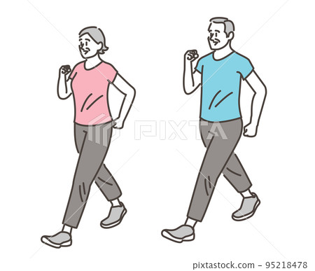 Full body vector illustration of a senior couple (old couple) walking 95218478