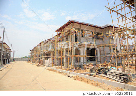 house under construction with autoclaved aerated concrete block structure at building site house under construction with autoclaved aerated concrete block structure at building site 95220011